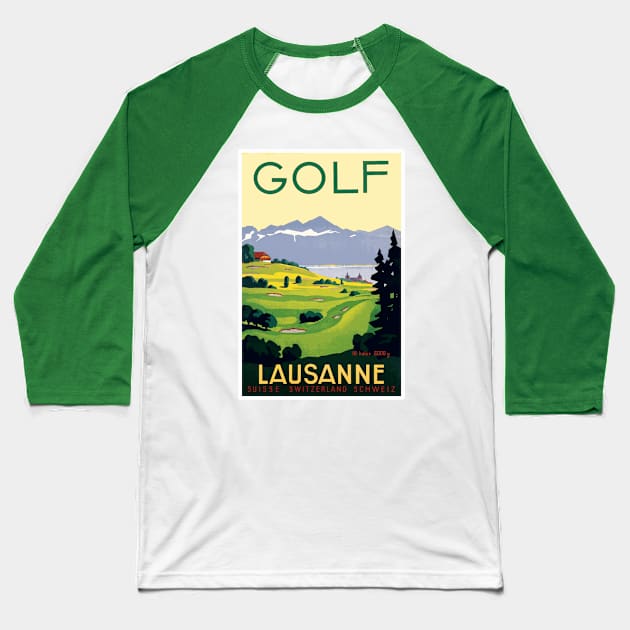 Vintage Travel Poster - Golf at Lausanne, Switzerland Baseball T-Shirt by Naves